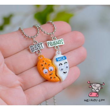 Кулон парный для друзей "Best Friends. Молоко с печеньем". Цена за 1 пару